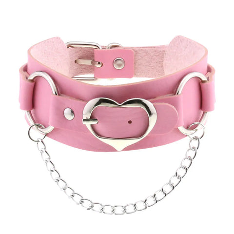 Pastel Goth Pink Leather O-Ring Choker Necklace Collection