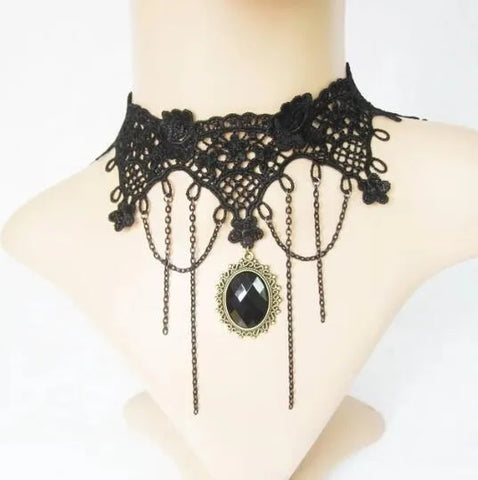 Victorian Goth Mourning Cascade Choker Necklace