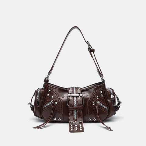 Goth Moto Jacket Crossbody Bag in Studded Black