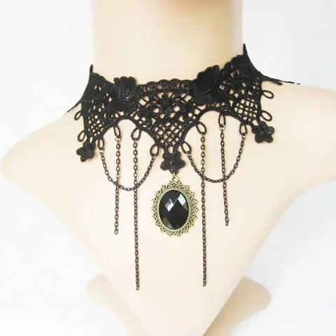 Victorian Goth Mourning Cascade Choker Necklace