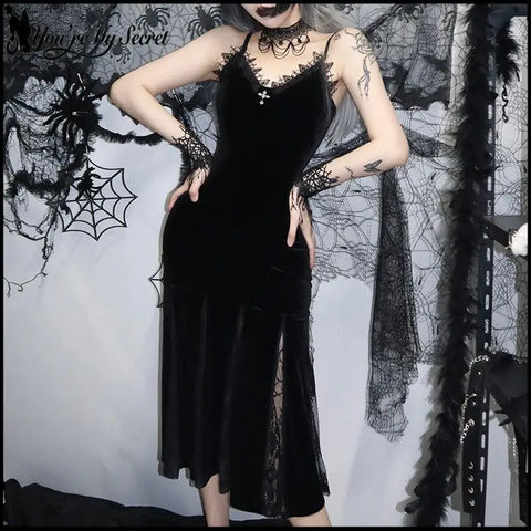 Goth Velvet Lace Mermaid Slip Dress