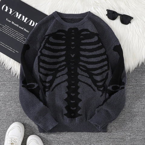 Goth Skeleton Rib Cage Knit Sweater