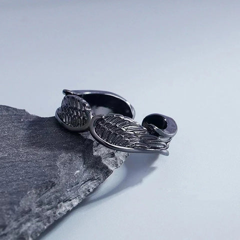 Goth Folded Angel Wings Silver Open Ring