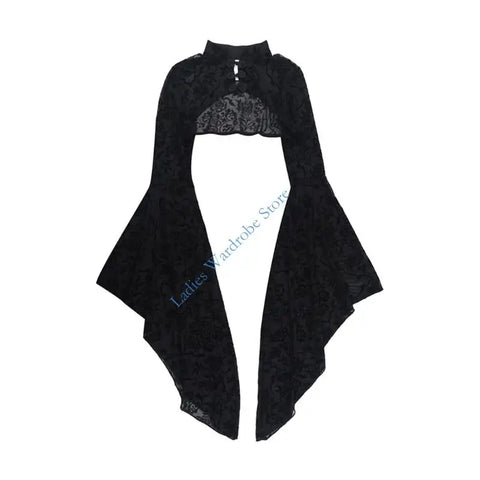Victorian Goth Damask Flare-Sleeve Cropped Blouse