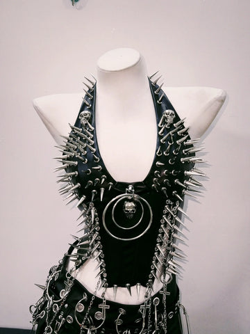 Cyber Goth Skull Sovereign Spike Harness Top