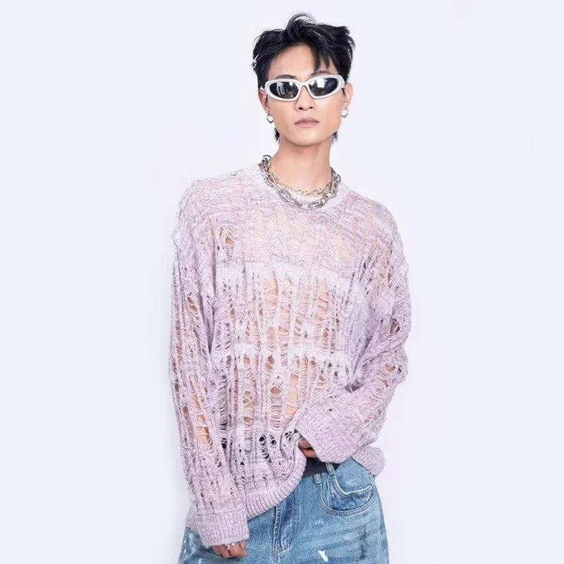 Goth Shredded Web Knit Shirt — Void Unraveling