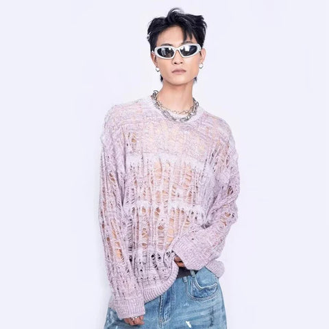 Goth Shredded Web Knit Shirt — Void Unraveling