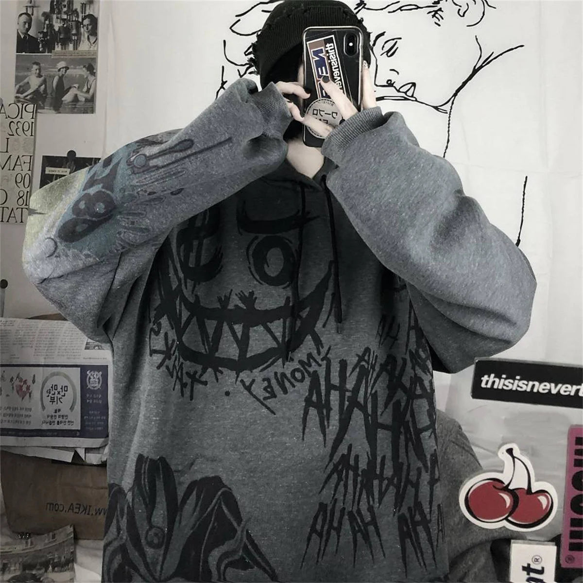 Nu Goth Graffiti Chaos Oversized Tshirt Hoodie