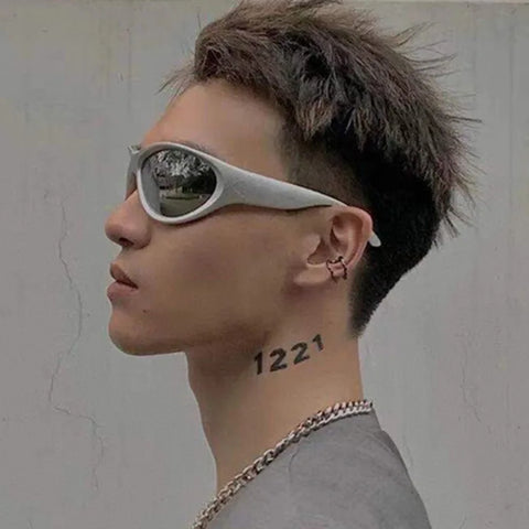 Cyber Goth Chrome Wraparound Shield Sunglasses