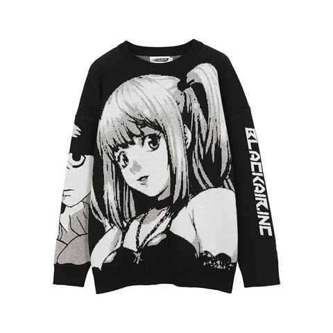 Nu Goth Anime Girl Manga Portrait Oversized Knit Sweater
