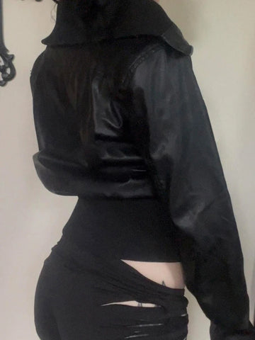 Goth Moto Zip Coat in Structured Faux Leather
