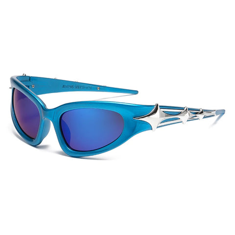 Cyber Goth Electric Blue Spike Wrap Sunglasses