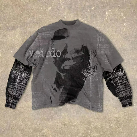 Goth Crimson Thorn Screaming Face Oversized Long Sleeve Shirt