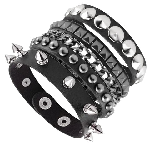 Goth Razor's Edge Stud & Spike Bracelet Set
