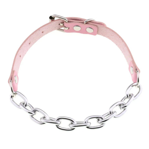 Pastel Goth Pink Leather O-Ring Choker Necklace Collection