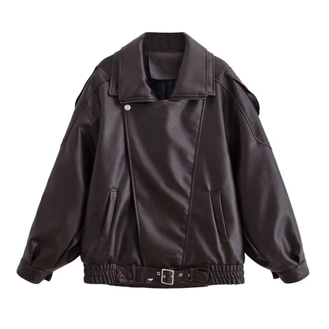Nu Goth Oversized Moto Coat in Structured Faux Leather