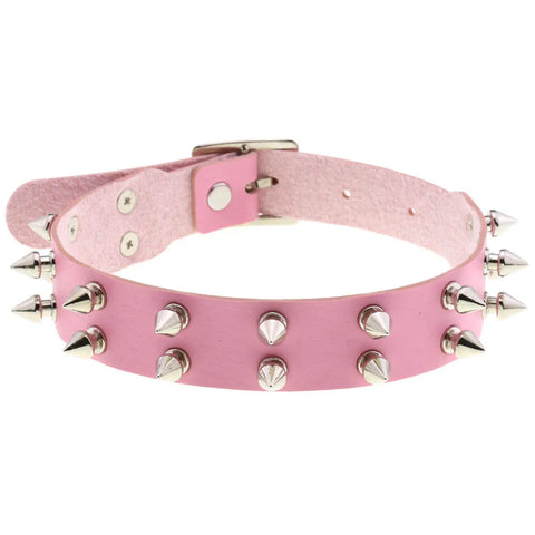 Pastel Goth Pink Leather O-Ring Choker Necklace Collection
