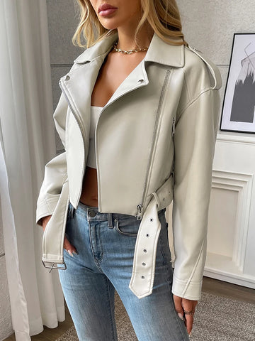 Goth Cropped Moto Coat in Obsidian Black
