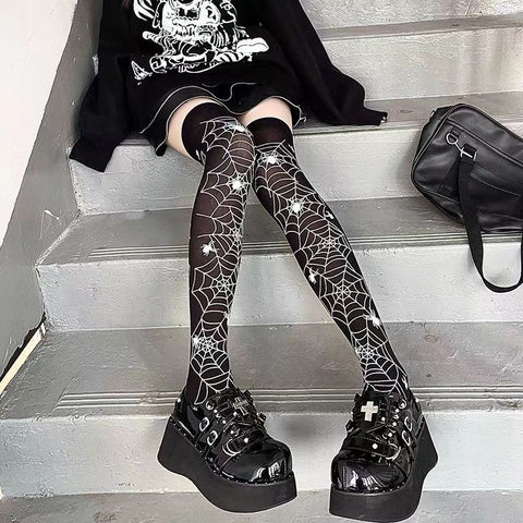 Goth Cobweb Queen Thigh-High Sock