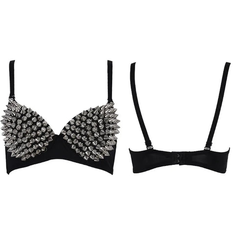 Goth Silver Spike Armour Bralette Top