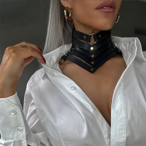 Goth Chevron Armour Necklace in Black & Antique Gold