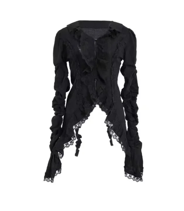 Victorian Goth Cascading Ruffle Lace Shirt
