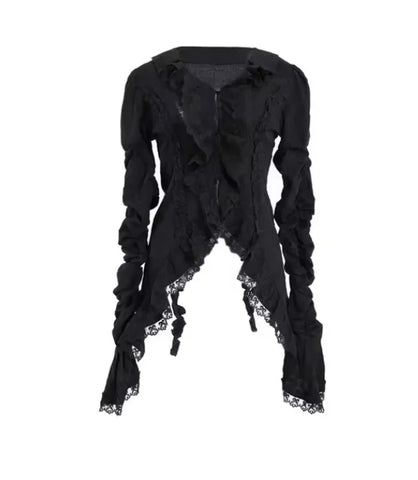 Victorian Goth Cascading Ruffle Lace Shirt