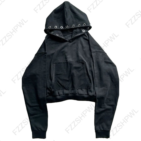 Mall Goth Faux-Fur Trim Zip Tshirt in Void Black
