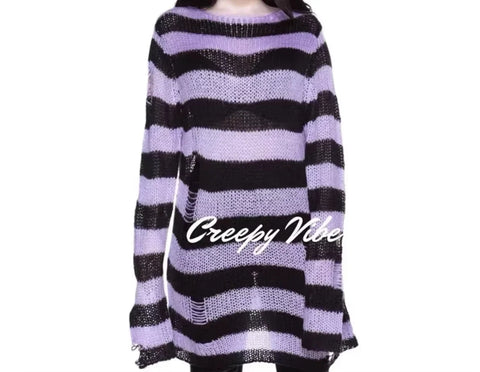 Goth Bloodline Stripe Hollow Knit Sweater