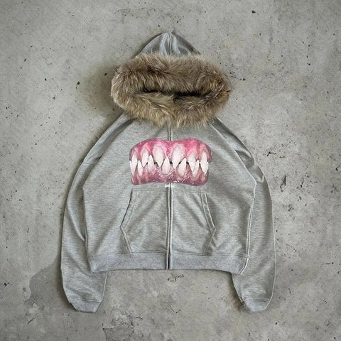 Goth DIE13 Bare Teeth Graphic Hoodie Tshirt