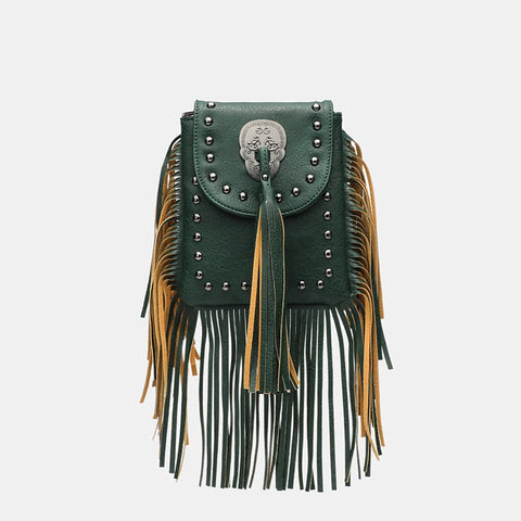 Goth Fringe & Rivet Chain Crossbody Bag