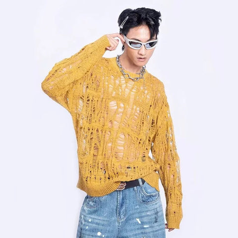 Goth Shredded Web Knit Shirt — Void Unraveling