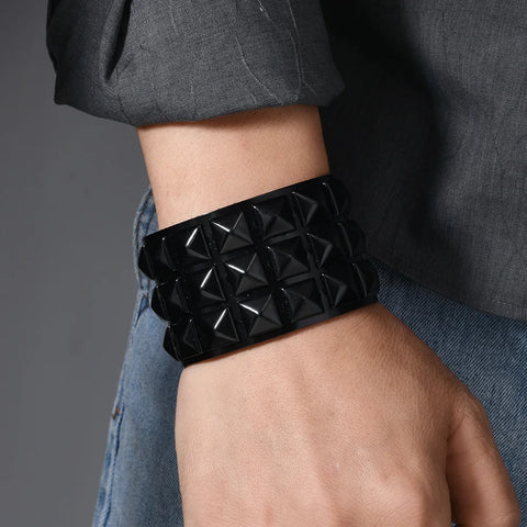 Cyber Goth Pixel Pyramid Stud Cuff Bracelet