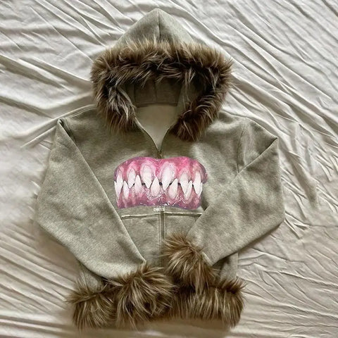 Goth DIE13 Bare Teeth Graphic Hoodie Tshirt