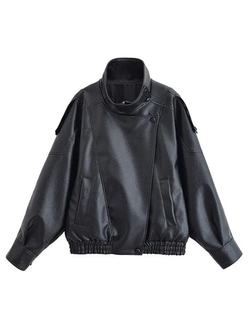 Nu Goth Oversized Moto Coat in Structured Faux Leather