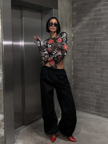 Goth Dangerous Beauty Mesh Print Top