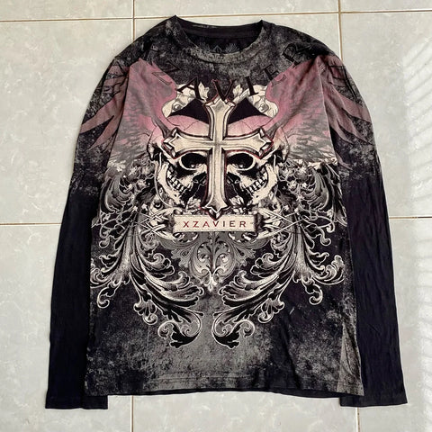 Y2K Goth T-shirt with white splice print
