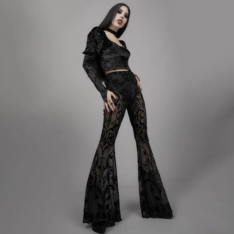 Victorian Goth Ankh Baroque Flare Pants