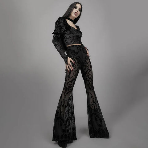 Victorian Goth Ankh Baroque Flare Pants