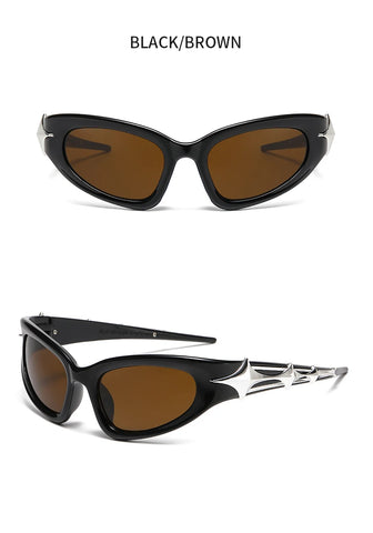 Cyber Goth Electric Blue Spike Wrap Sunglasses