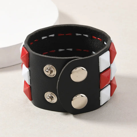 Cyber Goth Pixel Pyramid Stud Cuff Bracelet