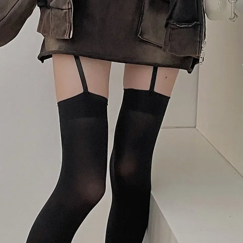 Goth Suspender Garter Illusion Thigh-High Sock