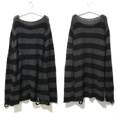 Goth Bloodline Stripe Hollow Knit Sweater