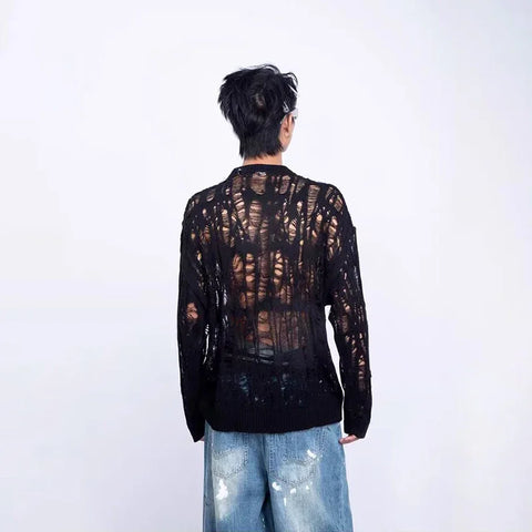 Goth Shredded Web Knit Shirt — Void Unraveling