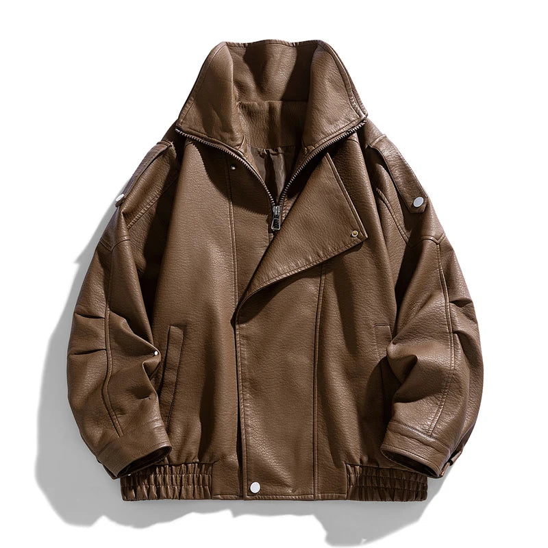 Goth Oversized Faux Leather Bomber Jacket