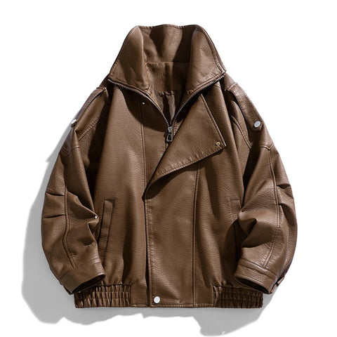 Goth Oversized Faux Leather Bomber Jacket