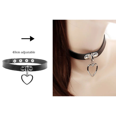 Goth Dark Heart Choker Necklace Set