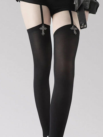 Nu Goth Cathedral Cross Garter Thigh-High Sock