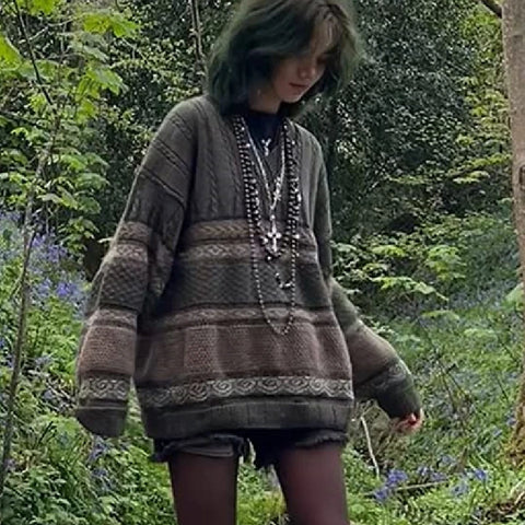 Nu Goth Forgotten Forest Patchwork Knit Top