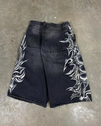 Goth Tribal Blade Denim Shorts